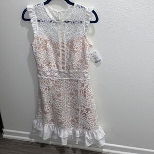 NWT Audrea White Lace & Ruffle Mini Dress